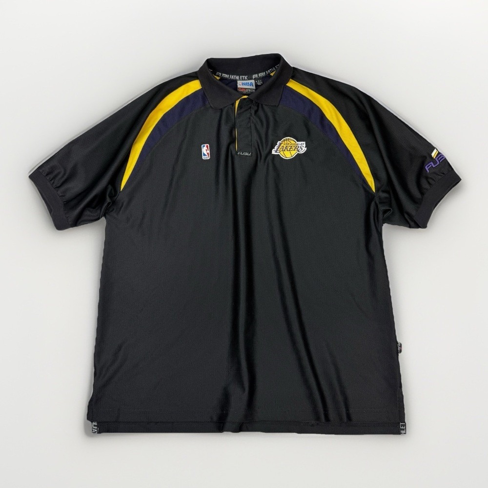 Vintage FUBU Athletic Los Angeles Lakers NBA Polo Shirt XXL Black Purple Yellow